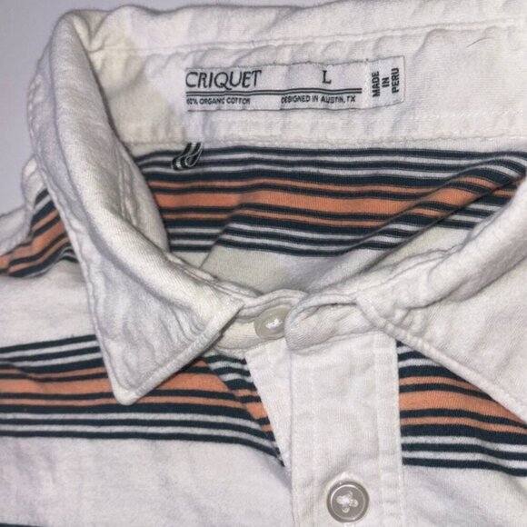 Criquet Pima Cotton Short Sleeve Stripe Polo 4-Button Size Large - Picture 4 of 11